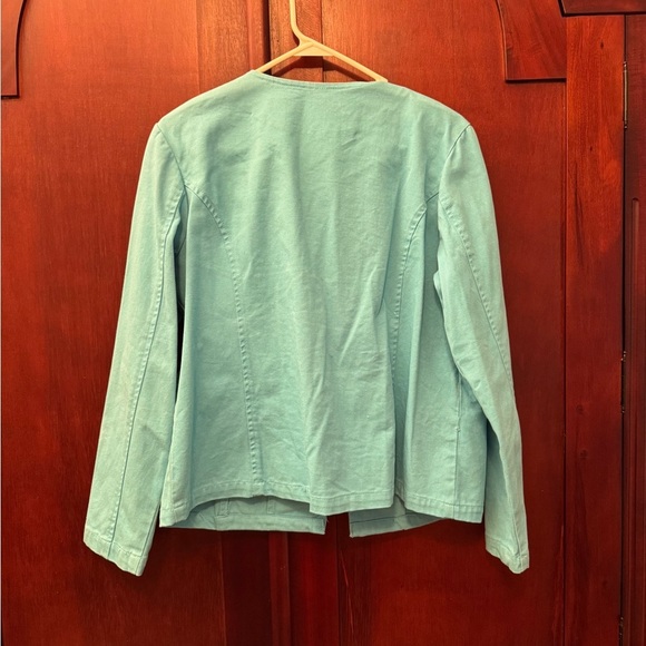 Life Style Jacket Womens Aqua Blue Stone Embellished Coat Sequin Hook Eye Size M - Picture 2 of 14